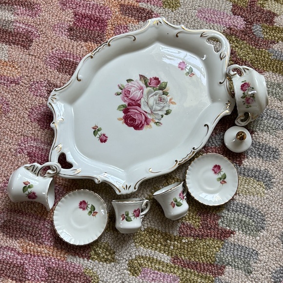 Vintage Other - 8-Pc Vintage Miniature Tea Set- platter, 2 tea cups, 2 saucers, sugar, creamer